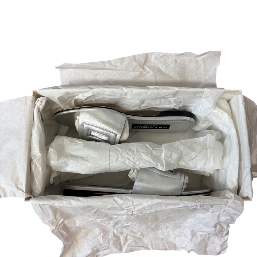 NEW Dolce & Gabbana Ciabatta Flat Nappa Mordore Silver Slides size 35.5 $795.00 - Picture 15 of 16